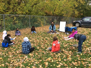 fall preschoolers outside